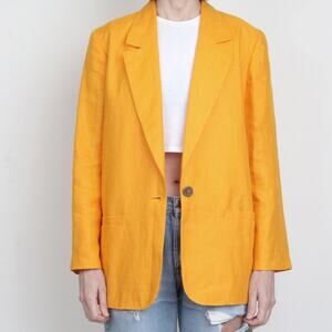100% Linen Yellow/Orange Long Blazer Jacket Size 6